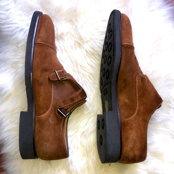 MAGNANNI Brown Suede Cap-Toe Double Monk Strap Shoes main image 3